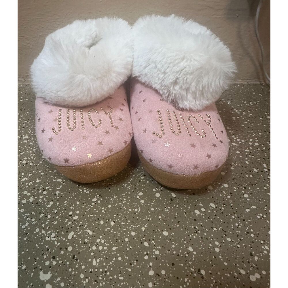 Juicy Couture Faux Fur Glitter Slippers | Size 9/10 Pink Lil Tulare